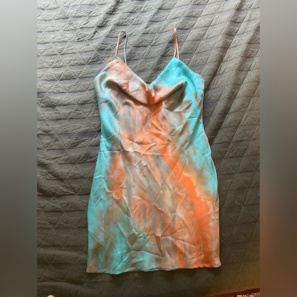 12th tribe tie dye cow neck satin dress